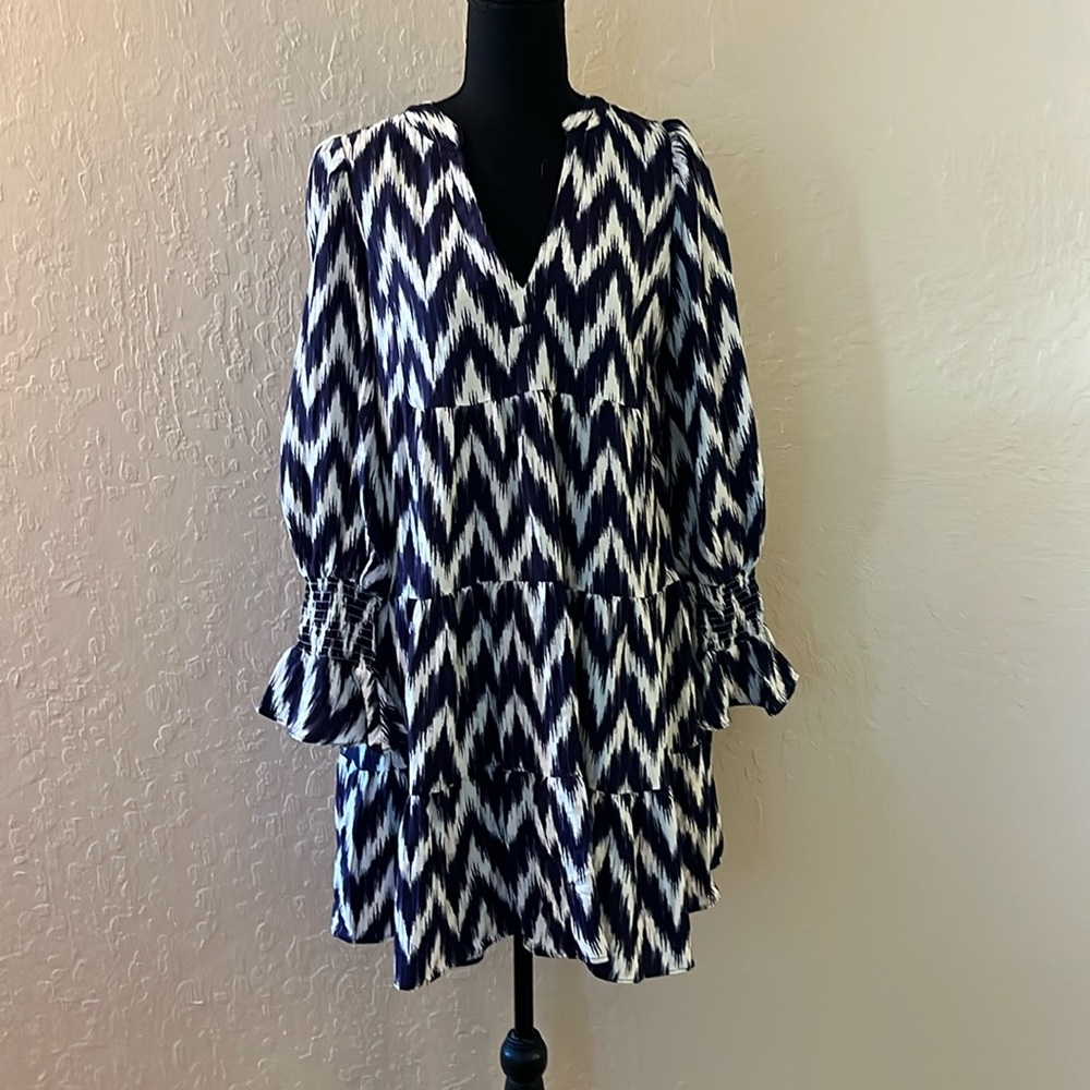 Pomander Place Navy and White Zigzag Midi Dress